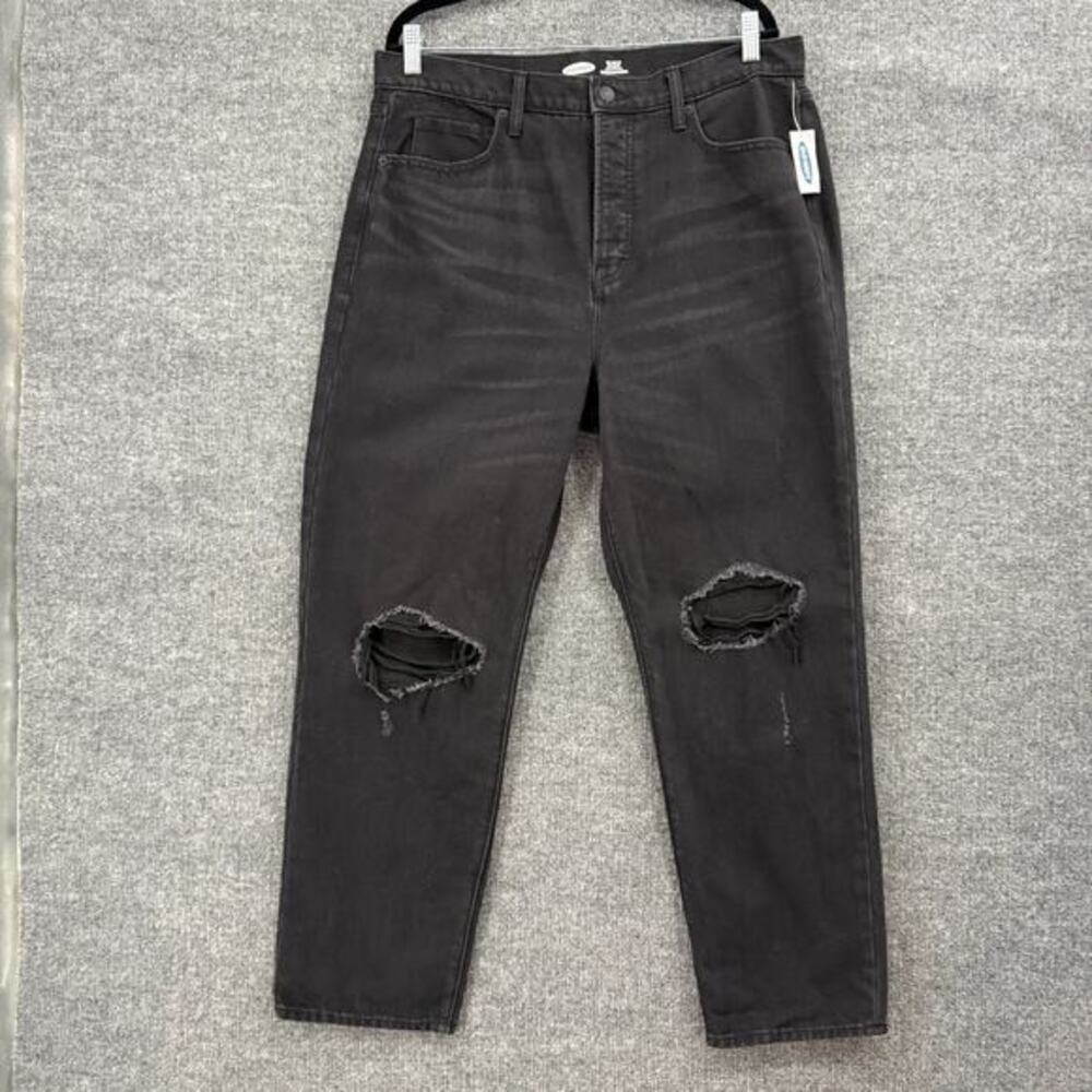 Old Navy Womens Sky Hi Straight Jeans Womens 14 Black Distressed High Rise NWT